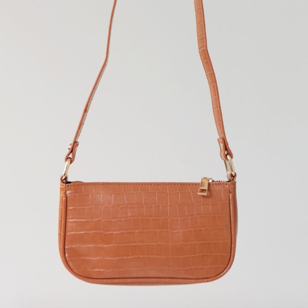 brown faux alligator baguette bag purse
